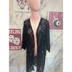 Double Take Women’s  Romantic black lace floral cardigan one size